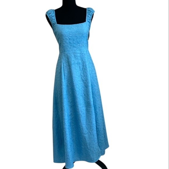 🆕 ASTR the Label Crinkle Maxi Dress Sleeveless Criss Cross Tie Back Lined Blue S - Picture 1 of 16